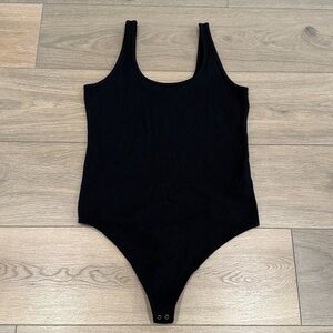 ABERCROMBIE & FITCH Black Nylon Ribbed Scoop Neck Tank Thong Bodysuit Size Large